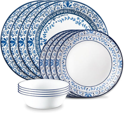 Vitrelle Glass Dinnerware Set, Chip & Crack Resistant Triple Layer Glass, 12-PC Dinnerware Set, Portofino