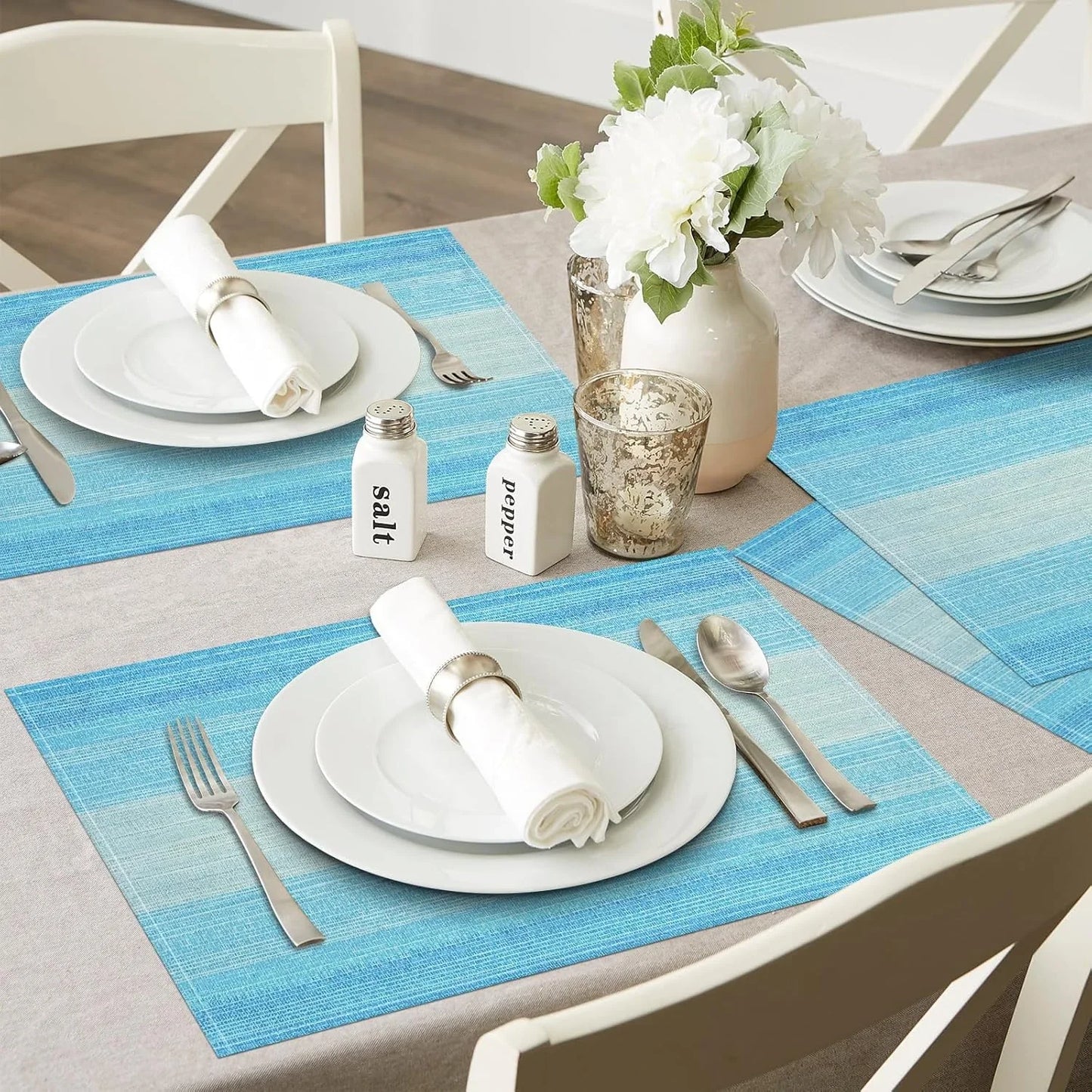 Placemats, Placemats Set of 4, 12X18 Inch Washable Place Mats Easy to Clean Heat Resistant Table Mats Wipeable Placemat for Holiday Party Kitchen Dining Table Decoration, Blue