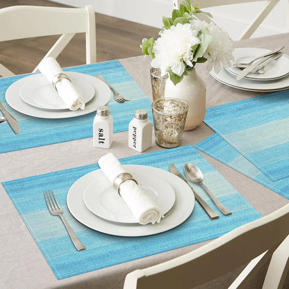 Placemats, Placemats Set of 4, 12X18 Inch Washable Place Mats Easy to Clean Heat Resistant Table Mats Wipeable Placemat for Holiday Party Kitchen Dining Table Decoration, Blue