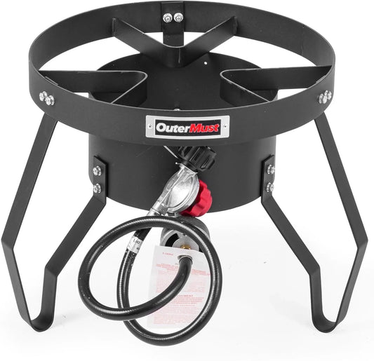 85000 BTU Camping Stove for Cast Iron Dutch Oven,Single Propane Burner with 10 PSI Regulator & Cast Iron Braided Holes, Heavy Duty round Gas Stove for Outdoor Cooking & Camping