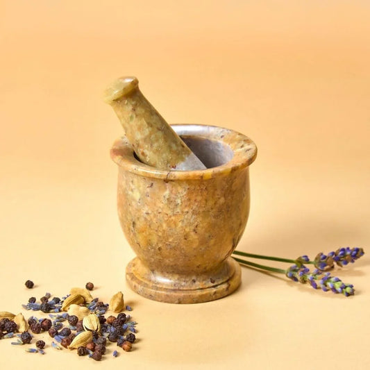 Stone Mortar and Pestle for Curshing Pills and Spices, Beige, Mini Size, 2.75" Wide