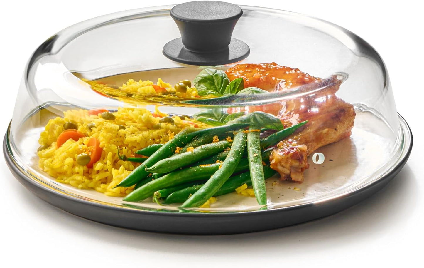 10Inch Glass Microwave Splatter Cover for Food - 100% Food Grade BPA & Lead Free - Dishwasher Safe - Cookware & Bakeware Serving Dish Plate Mess Guard Lid with Easy Grip Silicone Handle Knob