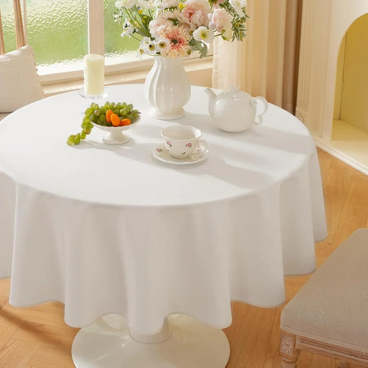 round Tablecloth Linen Waterproof Textured White Table Cloth, Washable Wrinkle Free Spill Proof Fabric Tablecloths for Dining Table Farmhouse Kitchen Holiday, 60X60 Inch