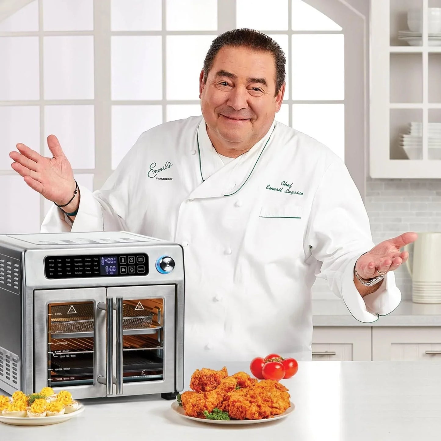Extra Large French Door Air Fryer Toaster Oven Combo, 24 Cooking Functions and Digital Controls, 7 Accessories Included, Stainless Steel Finish, 26QT Capacity