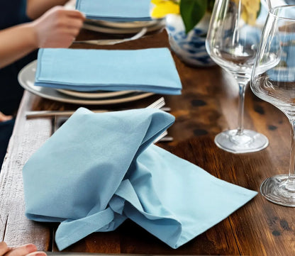 Easter Cloth Napkins - Set of 8 Soft 100% Cotton Napkins - Reusable Lunch Brunch Dinner Napkins - Spring Summer Table Decor - Machine Washable - 17 X 17 Inches - Serenity Blue