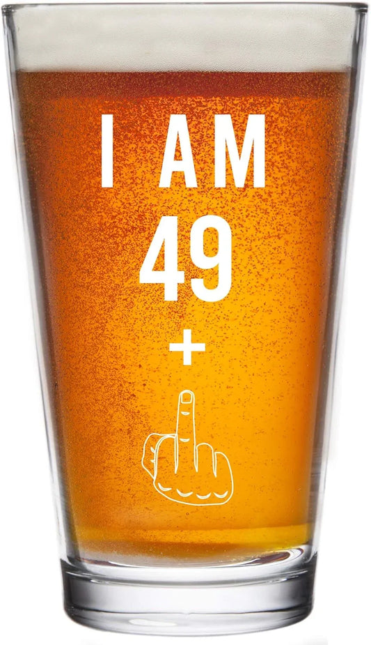 49 + One Middle Finger 50Th Birthday Gifts for Men Women Beer Glass – Funny 50 Year Old Presents - 16 Oz Pint Party Decorations Supplies - Craft Beers Gift Ideas for Dad Mom Husband Wife 50 Th