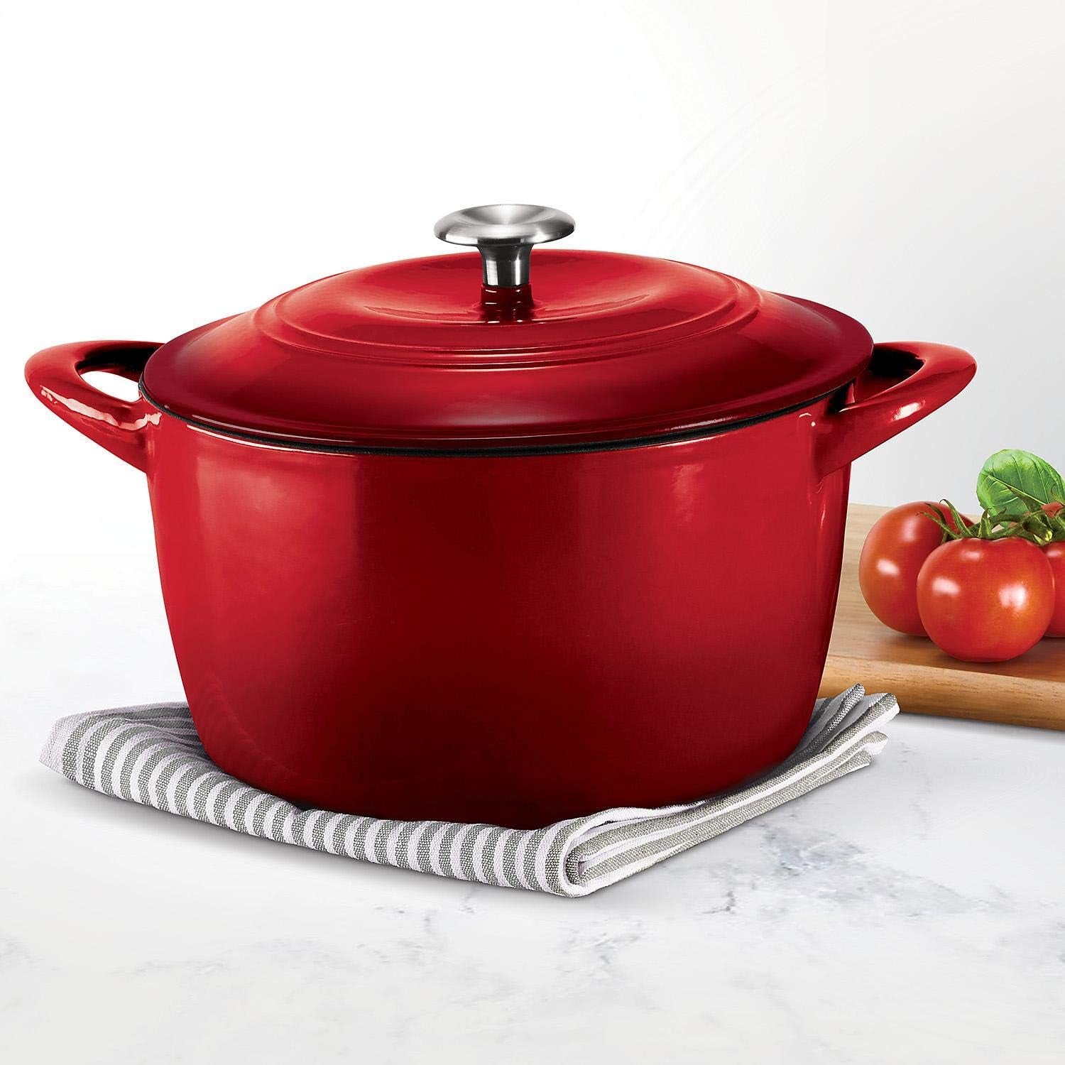 Enameled Cast Iron 7-Qt. Covered round Dutch Oven - Red