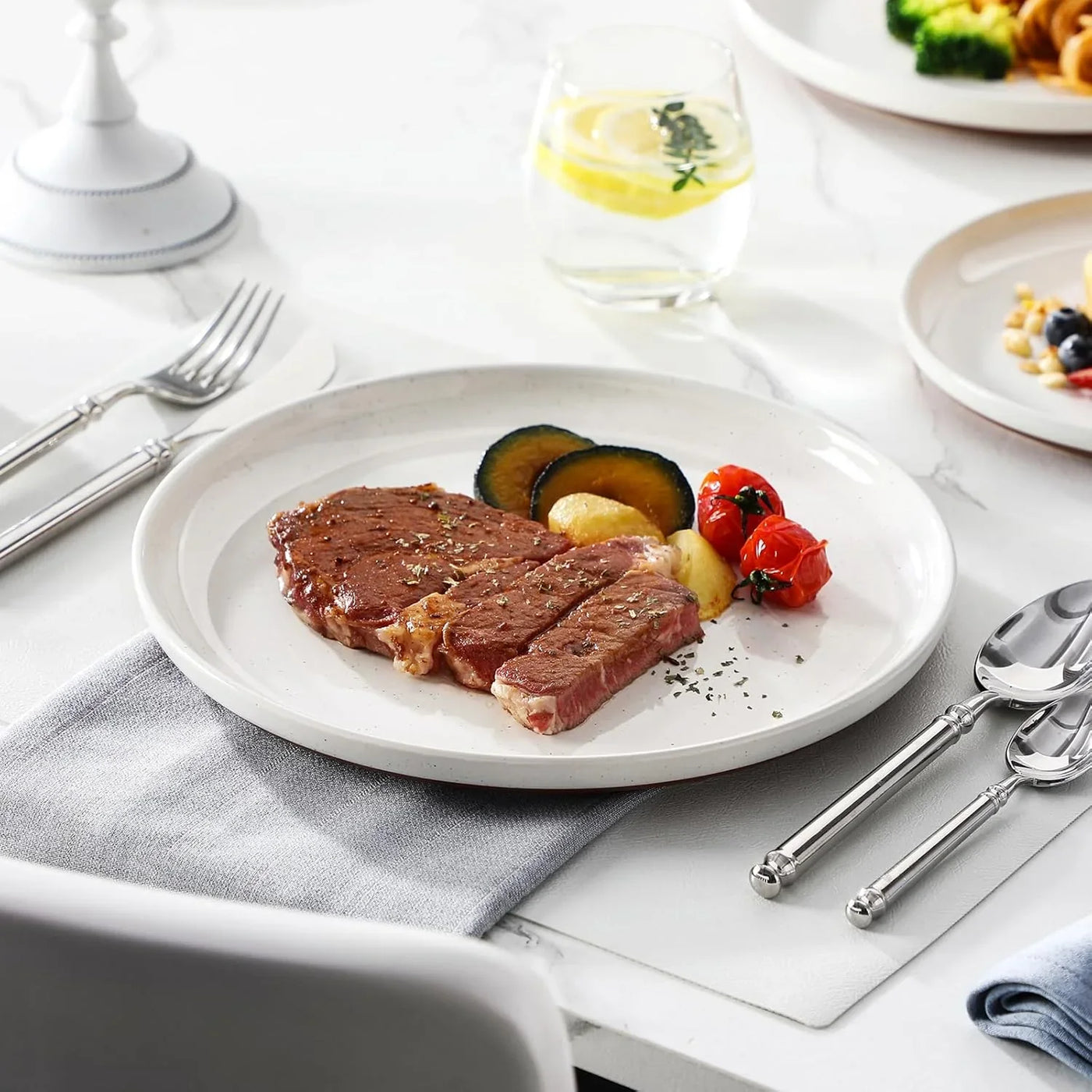 Plates and Bowls Sets, 12 Pieces Modern Stoneware Dinnerware Set for 4 Kitchen Dinner Set Ceramic Dishware Dishes Set Microwave and Dishwasher Safe, White, Series TARA