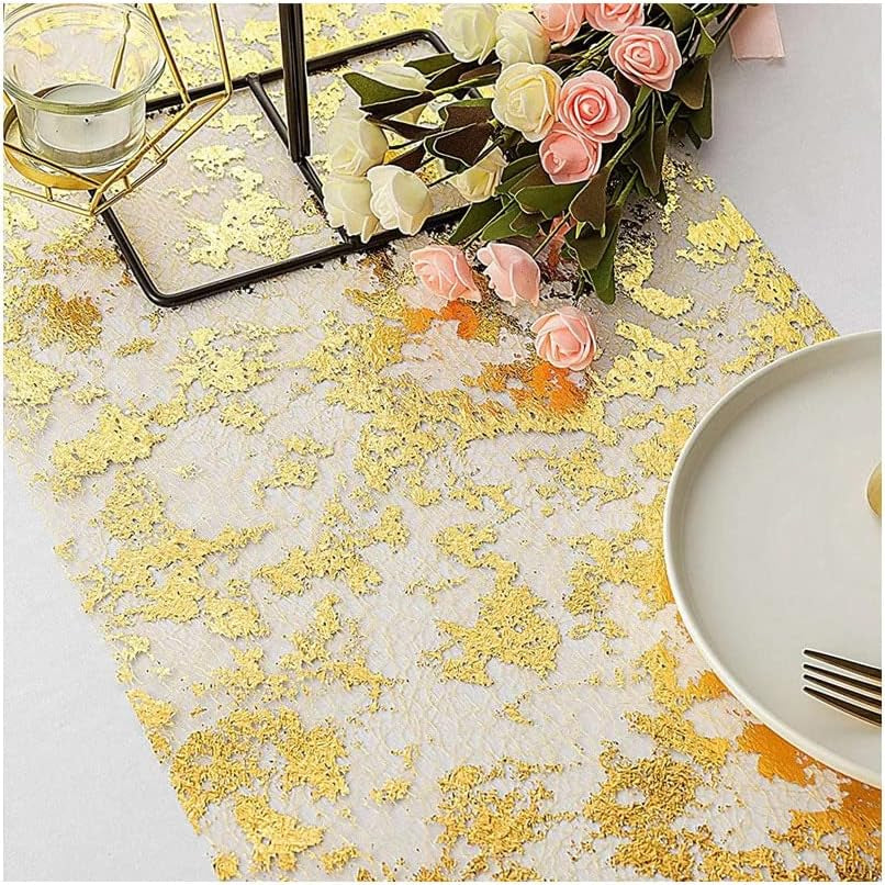 Gold Table Runner 11 Inch X 100 Feet Inches, Glitter Metallic Mesh Gold Runner Roll Table Decorations for Wedding, Baby Shower, Birthday, Christmas