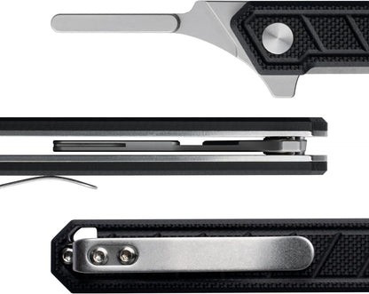 G046 Mecha Mini Slim Folding Scalpel with 5Pcs #24 and 5Pcs #60 G11 Handle with Liner Lock, Utility EDC Pocket Knife with Back Clip（Black）