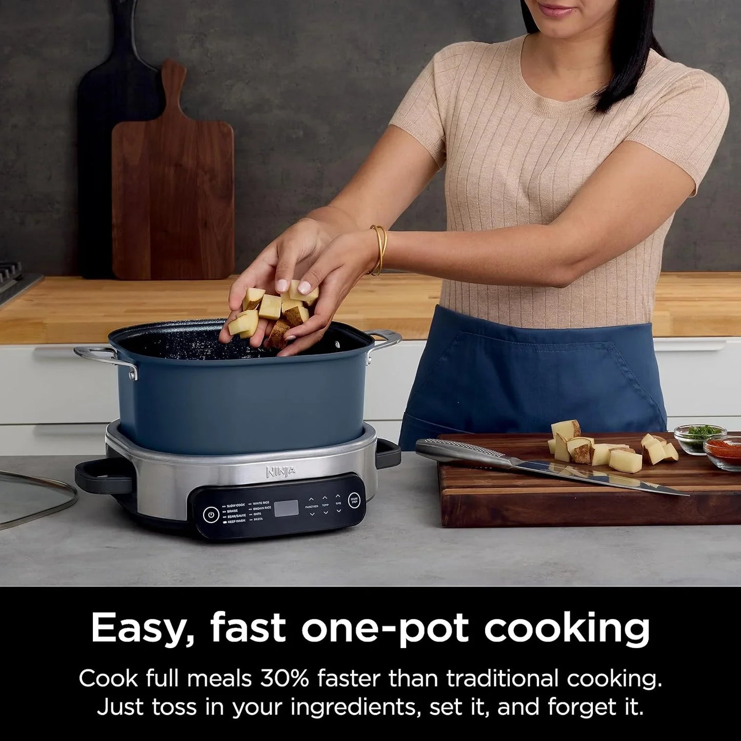 MC1101 Foodi Everyday Possible Cooker Pro, 8-In-1 Versatility, One-Pot Faster Cooking Replaces 10 Tools, Family-Sized Capacity with Adjustable Temp Control, 6.5 Quarts, Midnight Blue
