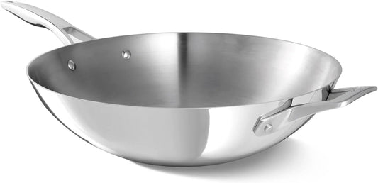 Premier Polished 5-Ply Stainless Steel Cookware W/Turbo Heat Tech 13" Wok, Induction, Oven Safe 500F, PFOA Free, Polished Stainless Silver