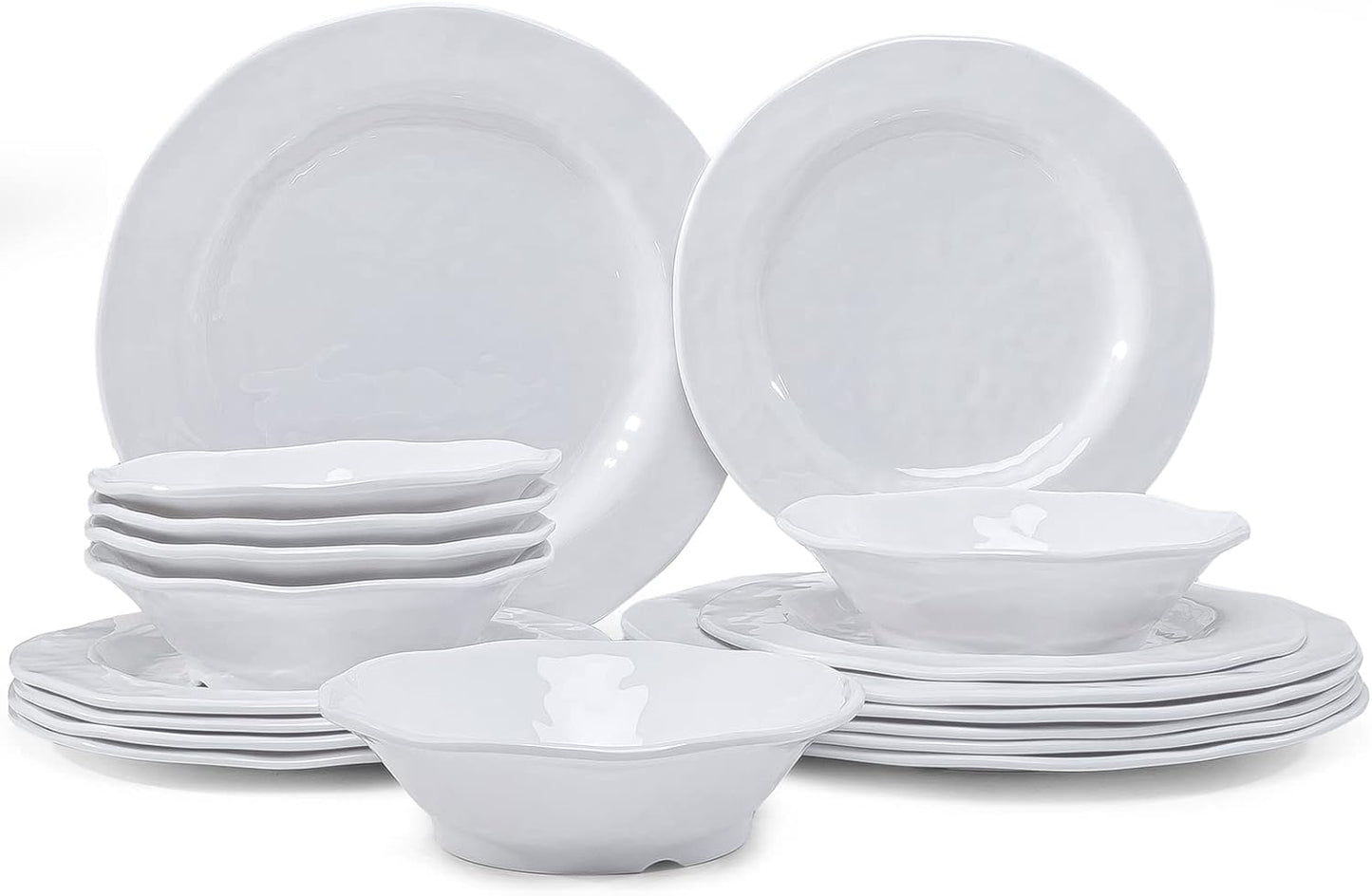 Basic White Melamine Dinnerware Sets, 18 Piece Melamine Dishes Set, Service for 6, Plates and Bowls Sets Great for Indoor and Outdoor Use, Dishwasher Safe…