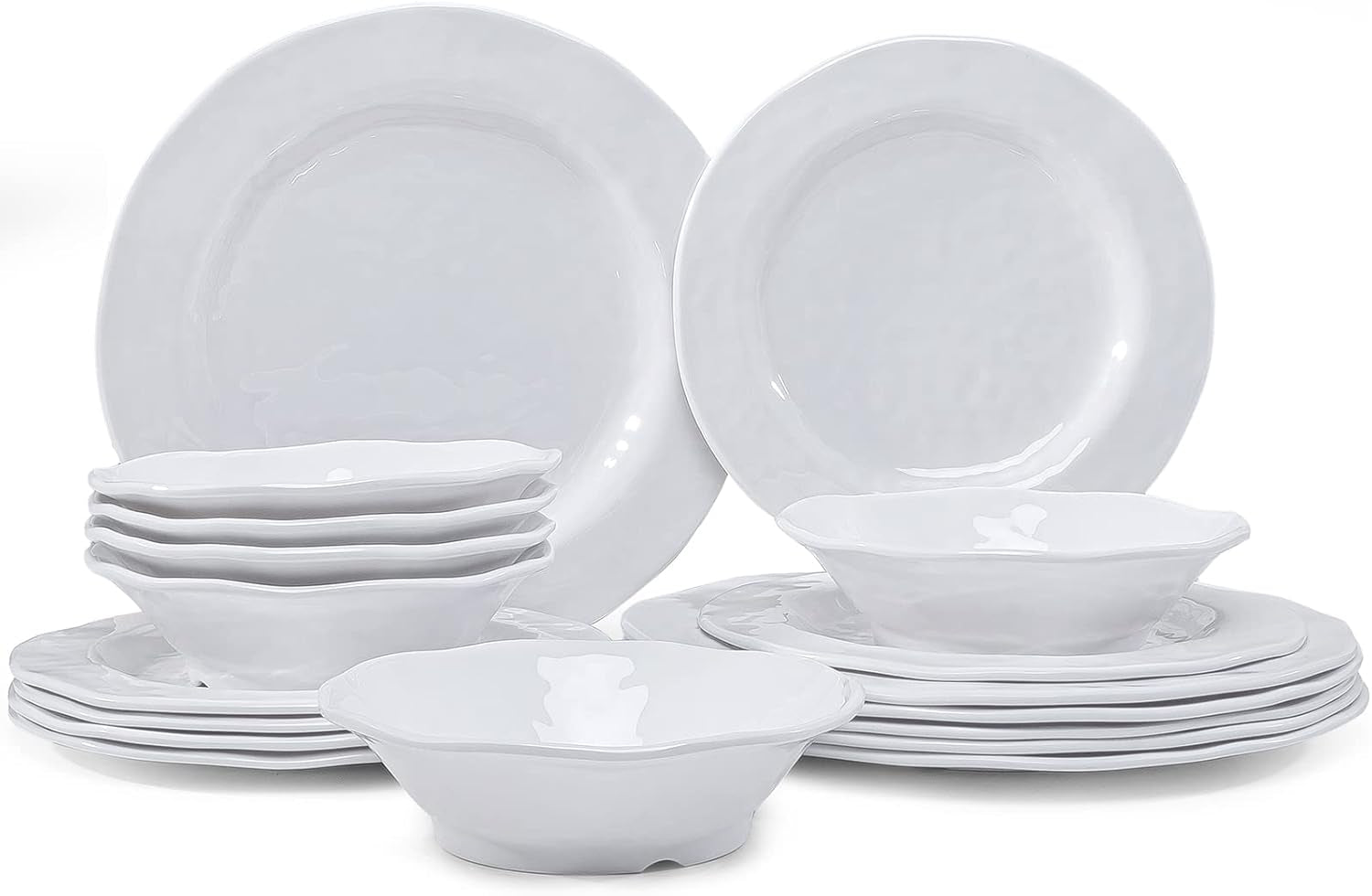 Basic White Melamine Dinnerware Sets, 18 Piece Melamine Dishes Set, Service for 6, Plates and Bowls Sets Great for Indoor and Outdoor Use, Dishwasher Safe…