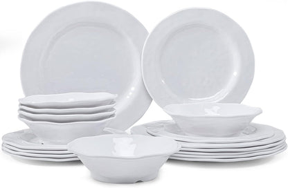 Basic White Melamine Dinnerware Sets, 18 Piece Melamine Dishes Set, Service for 6, Plates and Bowls Sets Great for Indoor and Outdoor Use, Dishwasher Safe…