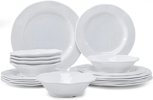 Basic White Melamine Dinnerware Sets, 18 Piece Melamine Dishes Set, Service for 6, Plates and Bowls Sets Great for Indoor and Outdoor Use, Dishwasher Safe…