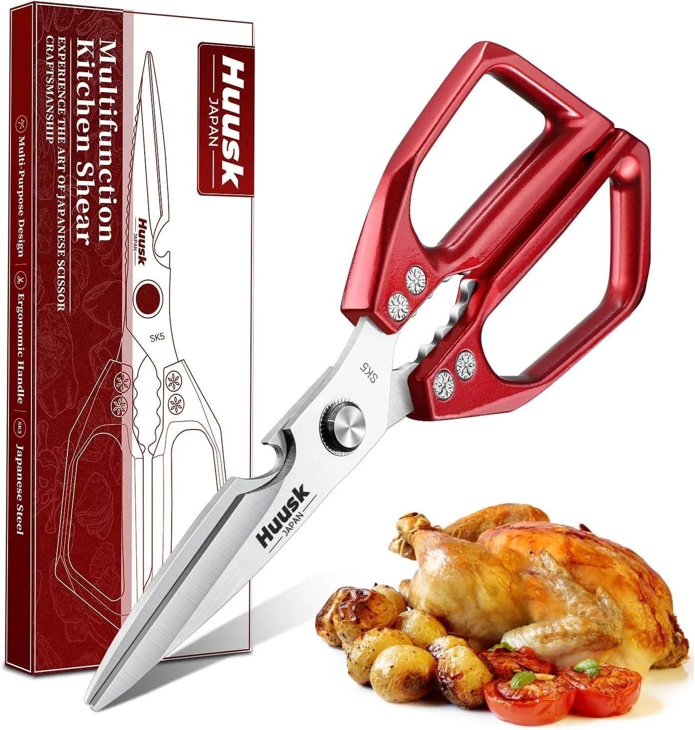 Kitchen Scissors for Food - Stainless Steel Kitchen Shears, Sharp Red Meat Scissors Dishwasher Safe, Heavy Duty Poultry Shears, Japanese Cooking Scissor for Chicken, Christmas Gift for Men Women