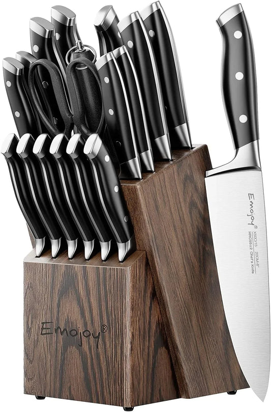 Knife Set, 18-Piece Kitchen Knife Set with Block Wooden, Manual Sharpening for Chef Knife Set, German Stainless Steel