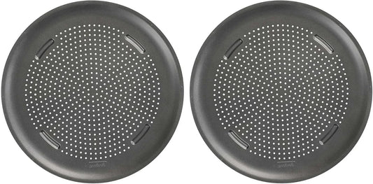 Airperfect Nonstick 16” Pizza Pan - Set of 2 - Pizza Trays for Oven, Perforated round Pizza Pan, Carbon Steel Baking Pan, Homemade, Frozen & Leftover Slices