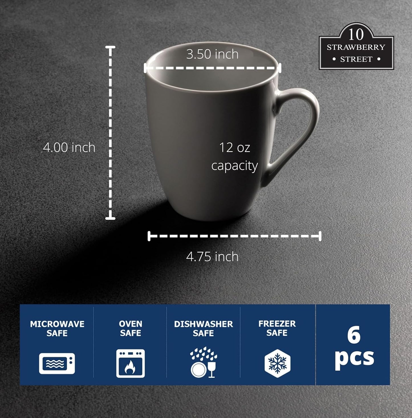 Simply White 12 Oz Mug, Set of 6