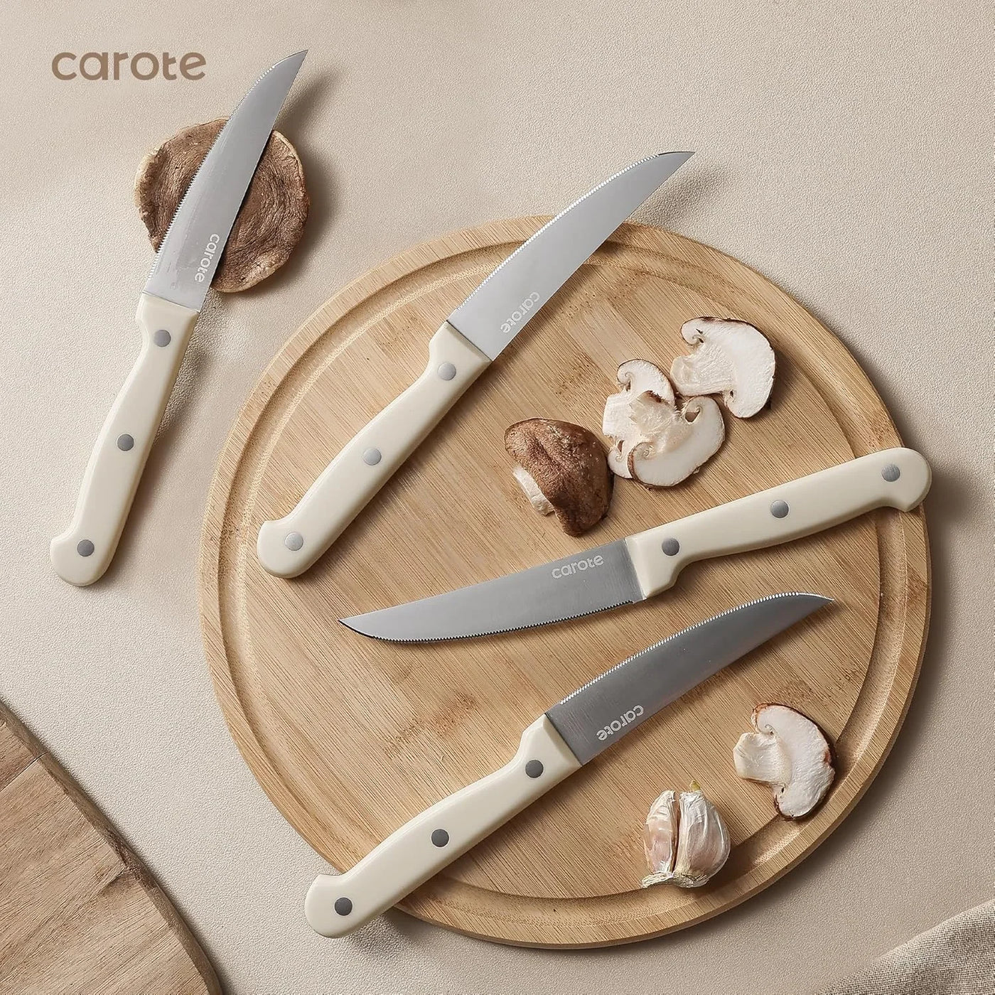 14 Pieces Knife Set with Block, Forged, High Carbon Stainless Steel Sharp Blade Block Knife Set, Dishwasher Safe Cutlery, Cream