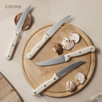 14 Pieces Knife Set with Block, Forged, High Carbon Stainless Steel Sharp Blade Block Knife Set, Dishwasher Safe Cutlery, Cream