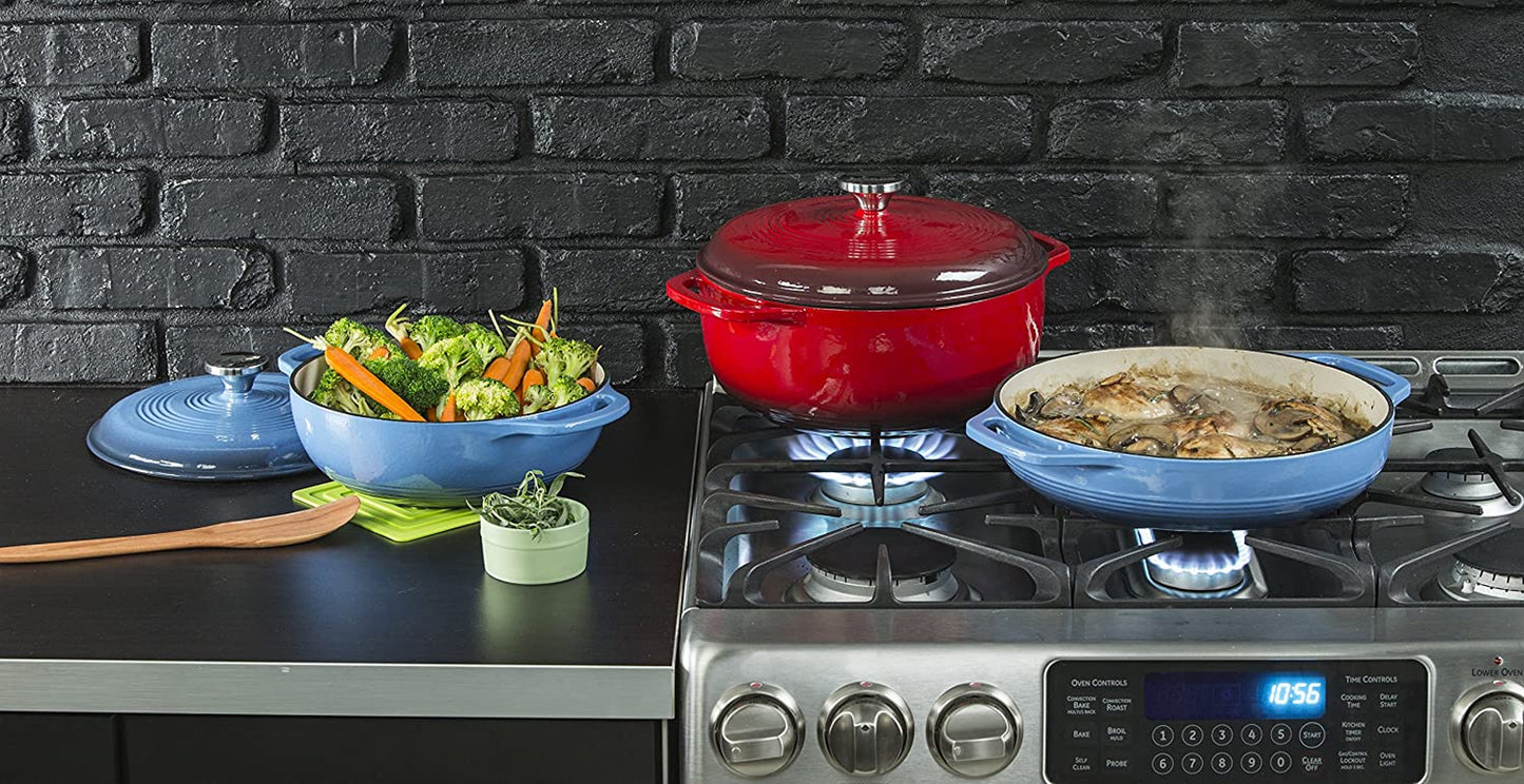 4.5 Quart Enameled Cast Iron Dutch Oven with Lid – Dual Handles – Oven Safe up to 500° F or on Stovetop - Use to Marinate, Cook, Bake, Refrigerate and Serve – Island Spice Red