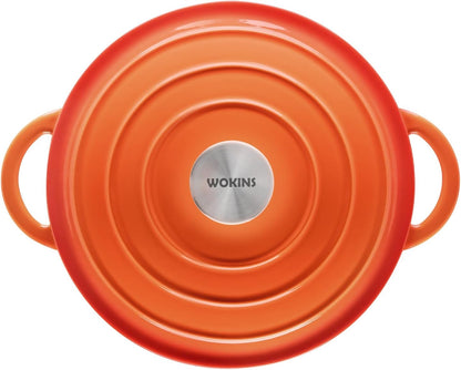 5.5QT Enameled Cast Iron Dutch Oven Pot with Lid,Heavy-Duty Cookware for Sourdough Bread Baking,Braising,Stews,Roasting,Oven Safe up to 500°F,Orange