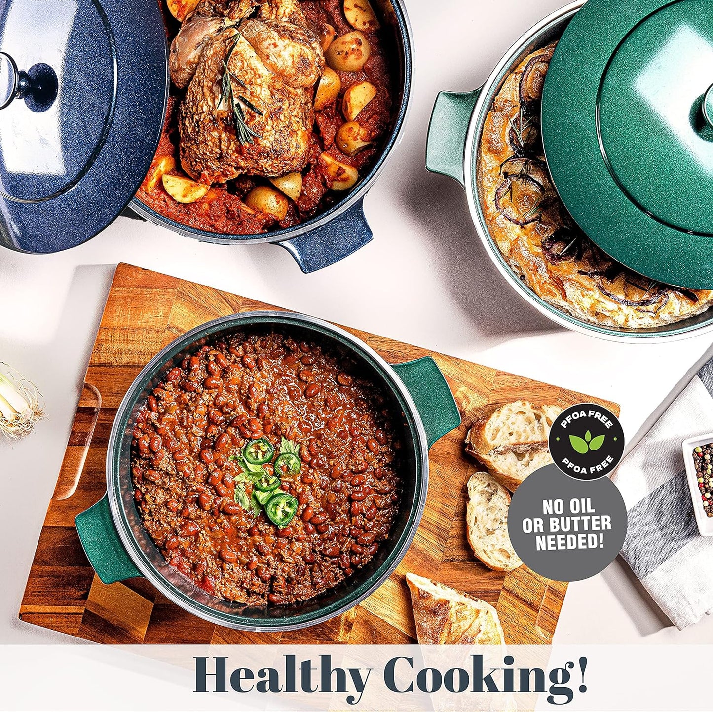 Dutch Oven, 6.5 Quart Ultra Nonstick Enameled Lightweight Aluminum Dutch Oven Pot with Lid, round 6.5 Qt. Stock Pot, Dishwasher & Oven Safe Induction Capable 100% PFOA Free, Emerald Green