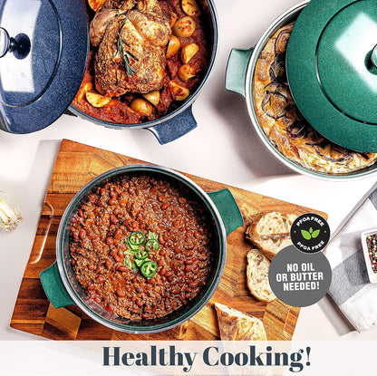 Dutch Oven, 6.5 Quart Ultra Nonstick Enameled Lightweight Aluminum Dutch Oven Pot with Lid, round 6.5 Qt. Stock Pot, Dishwasher & Oven Safe Induction Capable 100% PFOA Free, Emerald Green