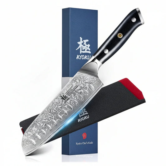 Gin Series 7" Santoku Knife, Japanese Chef Knife VG10 Damascus Stainless Steel Kitchen Knife with Silver Ion Blade G10 Handle Mosaic Pin