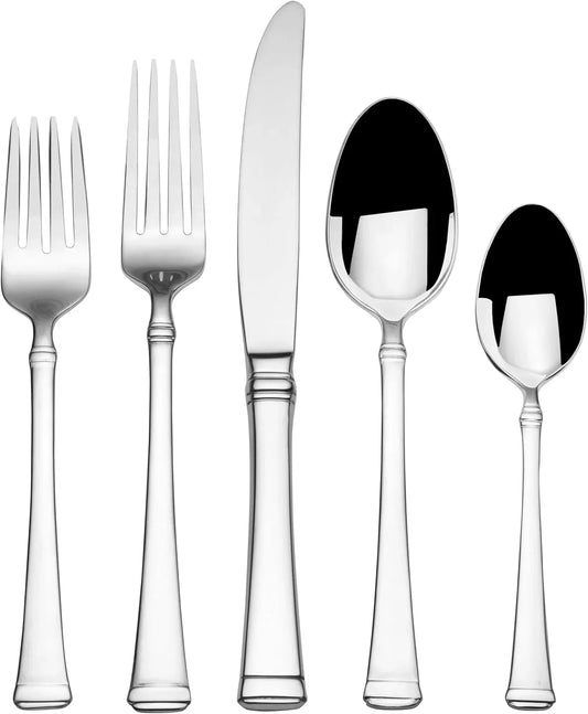 Harmony 65-Piece 18/10 Stainless Steel Flatware Set, Service for 12, Polished Silverware with Serving Utensils, Dishwasher Safe