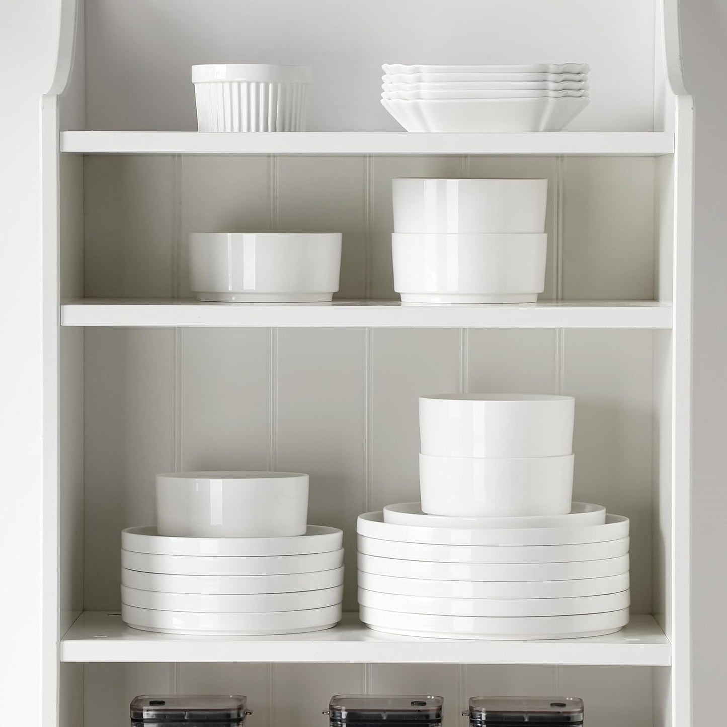 24 Pieces Porcelain Dinnerware Set, Modern White Dish Set for 8, Premium Serving Plates and Bowls Sets, Chip and Scratch Resistant Dishware Sets Kitchen Dishes Dining Ware Set, Series LEAH
