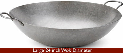 24 Inch Steel Wok-Cantonese Style-Ideal for Stir Fry, Asian Cooking-Heavy Duty