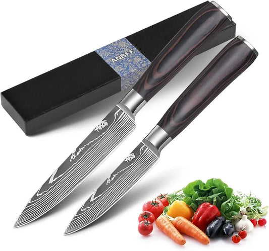 Paring Knife Set, 3.5'' Fruit Knife and 5'' Utility Knife, Sharp High Carbon Stainless Steel Small Kitchen Knives, Forged Peeling and Vegetable Cutting Knives with Gift Box
