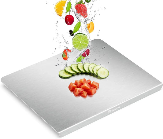 Stainless Steel Cutting Board with Lip, Large Metal Chopping Board with Counter Edge, Dishwasher Safe Non-Slip Pastry Board for Meat Vegetables & Baking(18X14)