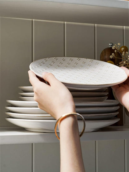 8 Inch Ceramic Salad Plates Set of 4, Modern Embossed Appetizer Plates for Kitchen, Small Dessert Plates, Microwave & Dishwasher Safe Dinnerware Sets - Arctic White