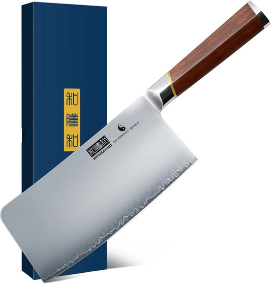 Cleaver Knife 7 Inch, Razor Sharp Japanese High Carbon Steel Meat Cleaver, Professional Kitchen Chopping Butcher Knife for Meat Vegetable Cutting
