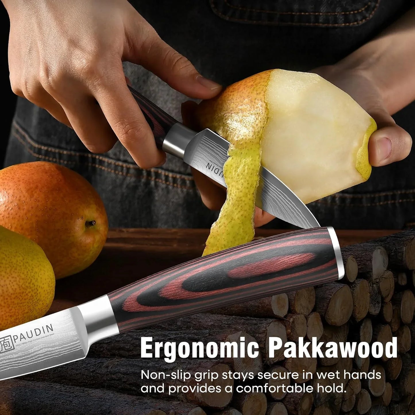 Paring Knife, 3.5 Inch Fruit Knife, High Carbon 5Cr15Mov Stainless Steel Forged Paring Knife, Ultra Sharp Small Kitchen Knife, Ergonomic Wooden Handle with Elegant Gift Box