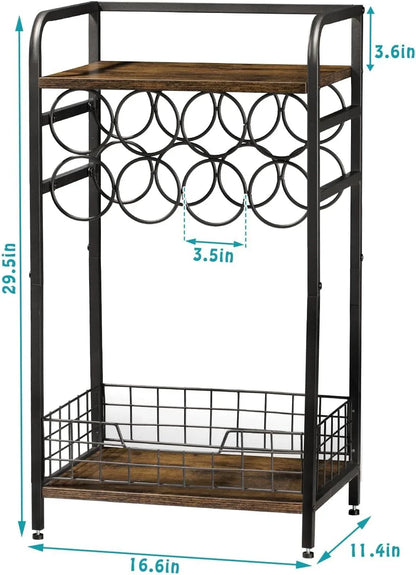3-Tier Wine Bar Table: Small Liquor Bottle Holder with 8-Bottle Wine Rack Mini Wine Bar Cabinet Corner Whiskey Display Shelf Floor Liquor Storage Bar for Home Living Room