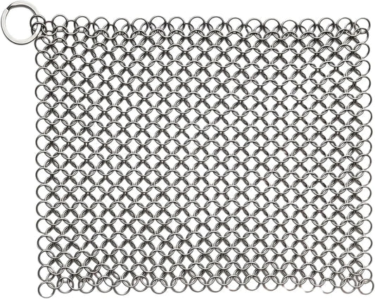 8"X6" Cast Iron Scrubber Stainless Steel Chainmail Cleaner for Pre-Seasoned Pans, Griddles, BBQ Grill and Pot Cookware Cleaning