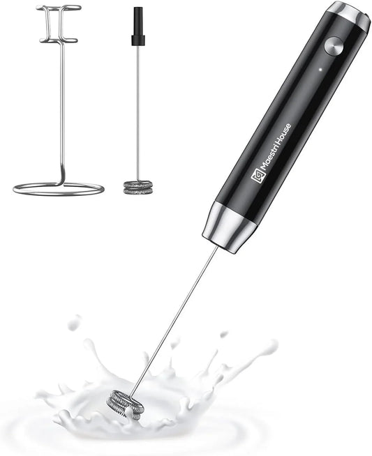 Rechargeable Milk Frother with Stand, Lunafro Handheld Electric Foam Maker Waterproof Detachable Stainless Steel Whisk Drink Mixer Foamer for Lattes, Cappuccino