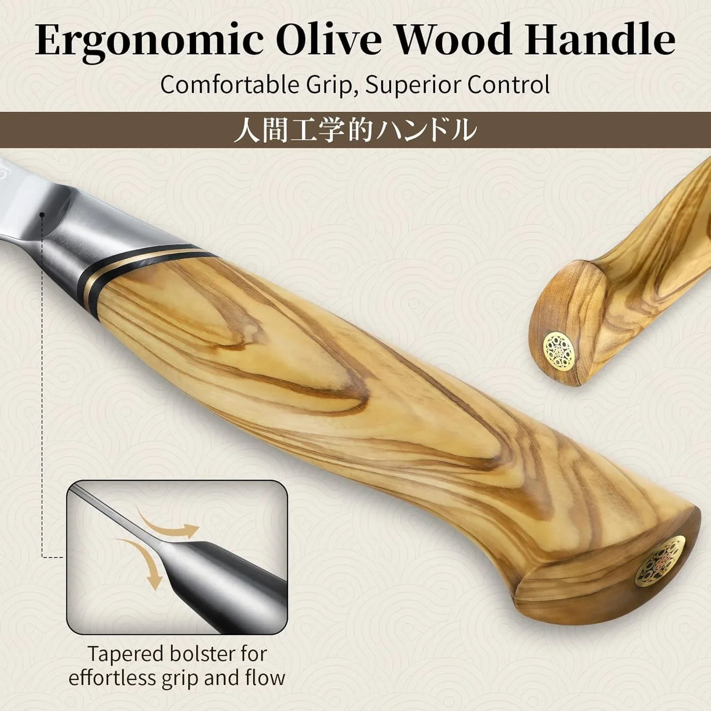 Damascus Santoku Knife 7 Inch – Japanese VG-10 Professional Kitchen Knife for Meat and Vegetables with Ergonomic Olive Wood Handle, Gift Box Included, Ideal Gift