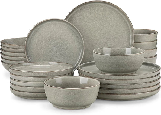 ANYA 24 Pieces Plates and Bowls Set, Stone Grey Dinnerware Sets, Reactive Glaze Dishes Set for 6, Ceramic Dishware Sets Kitchen Dinner Set, Microwave & Dishwasher Safe