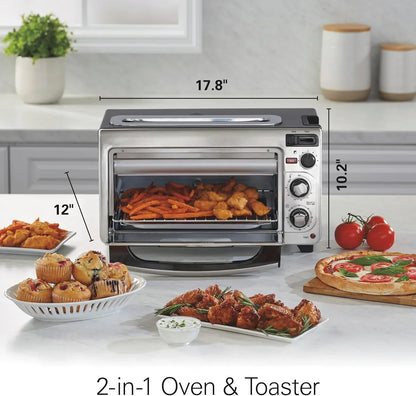2-In-1 Countertop Toaster Oven and Long Slot 2 Slice Toaster, 60 Minute Timer and Automatic Shut Off, Shade Selector, Stainless Steel (31156)
