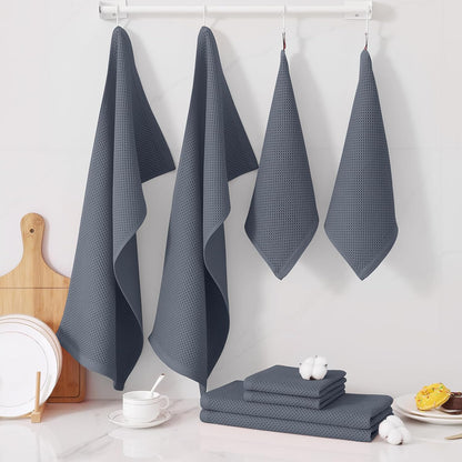 100% Cotton Kitchen Towels and Dishcloths Set, 12 X 12 Inches and 13 X 28 Inches, Set of 8 Bulk Kitchen Towels Set, Ultra Soft Absorbent Dish Cloths for Washing Dishes, Dark Grey