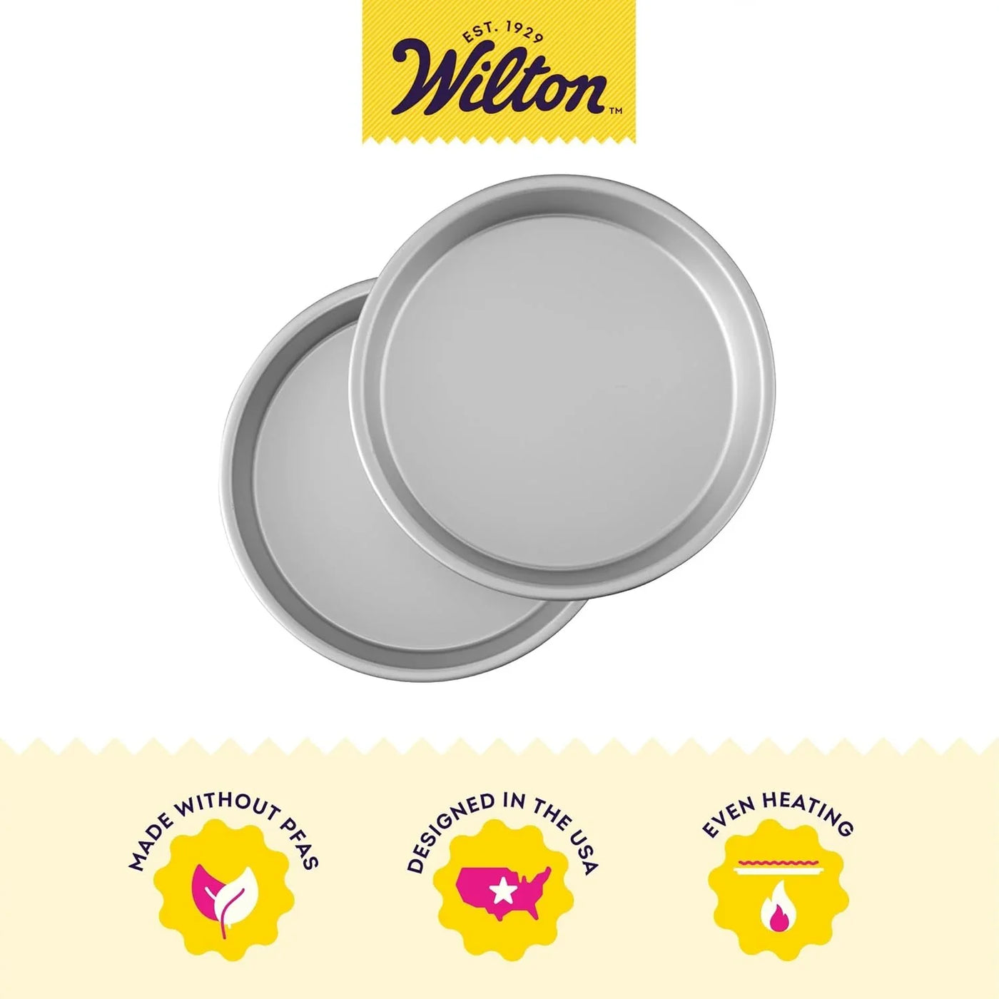 2-Piece 9 X 2 Inch round Cake Baking Pan Set, Even Heating Aluminum Bakeware for Tiered & Layered Cakes, Made without PFAS, Packaging May Vary