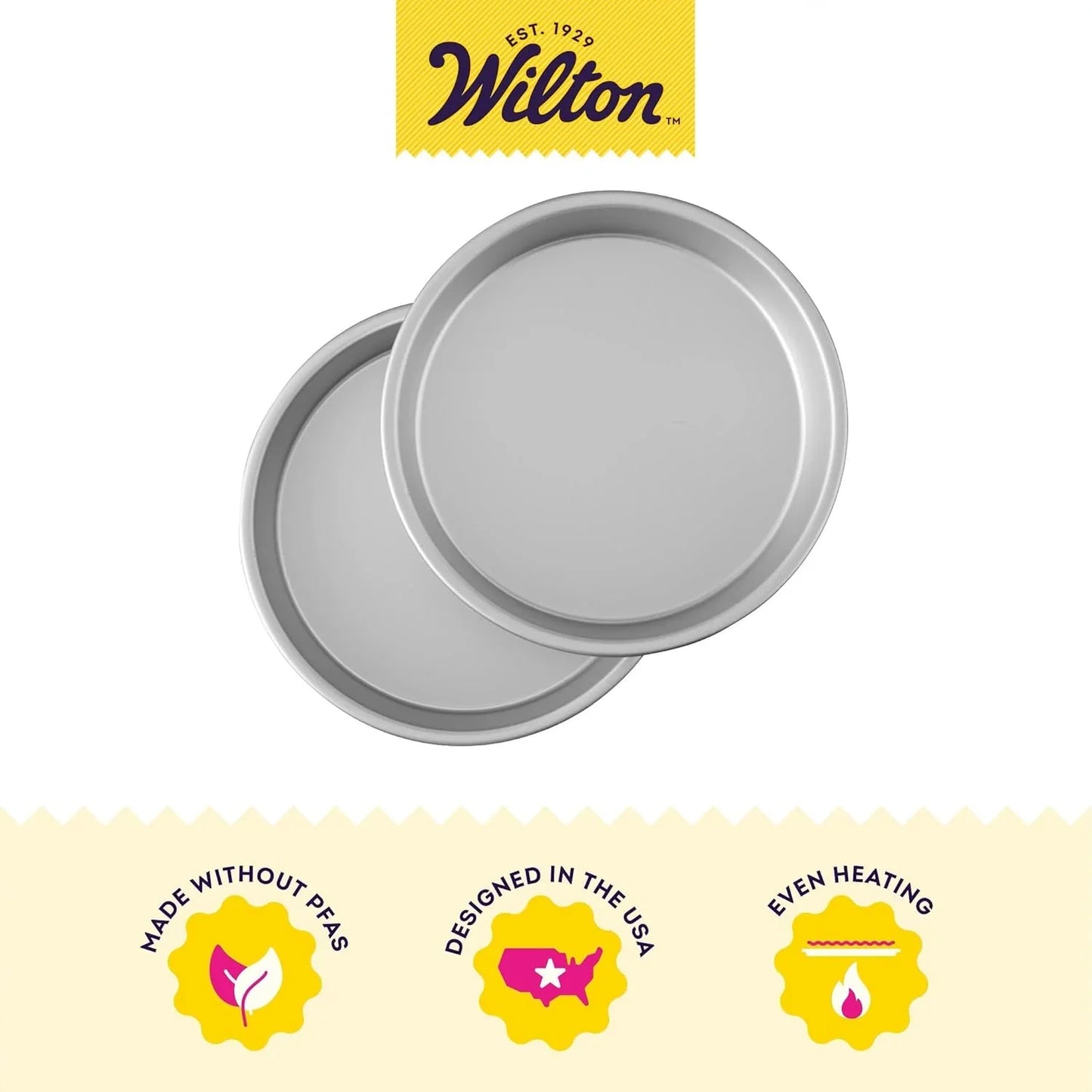 2-Piece 9 X 2 Inch round Cake Baking Pan Set, Even Heating Aluminum Bakeware for Tiered & Layered Cakes, Made without PFAS, Packaging May Vary
