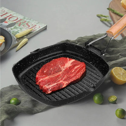 Non-Stick Grill Pan with Folding Handle for Meat, Fish and Vegetables for All Heat Sources 24Cm/9.4In for Stove Tops, Induction, Black