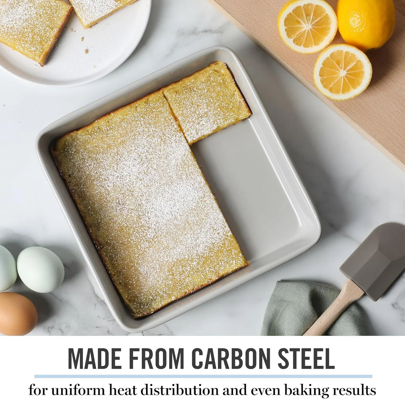 Gallen 9 Inch Square Nonstick Carbon Steel Cake Pan – Cool Grey, Durable Bakeware for Even Baking and Easy Release
